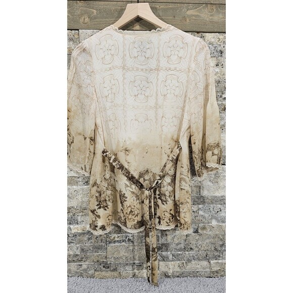 VTG 90s Tunic Top Women S Muted Beige Ombre Floral V-Neck Ethereal Whimsy Fairy - Picture 4 of 9